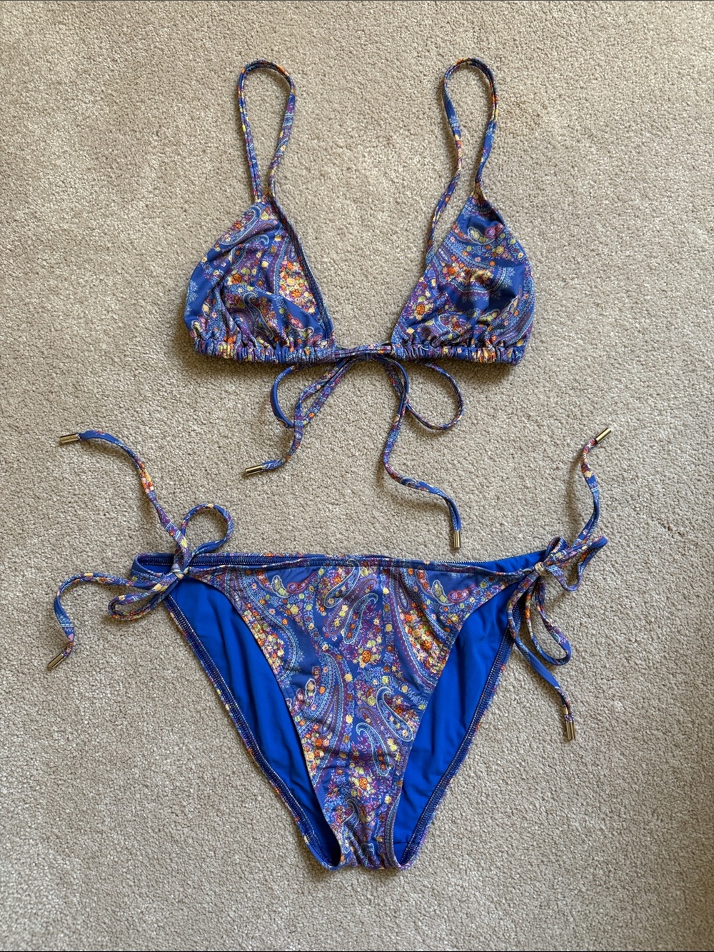 Blue Paisley Tie-Side Bikini Set